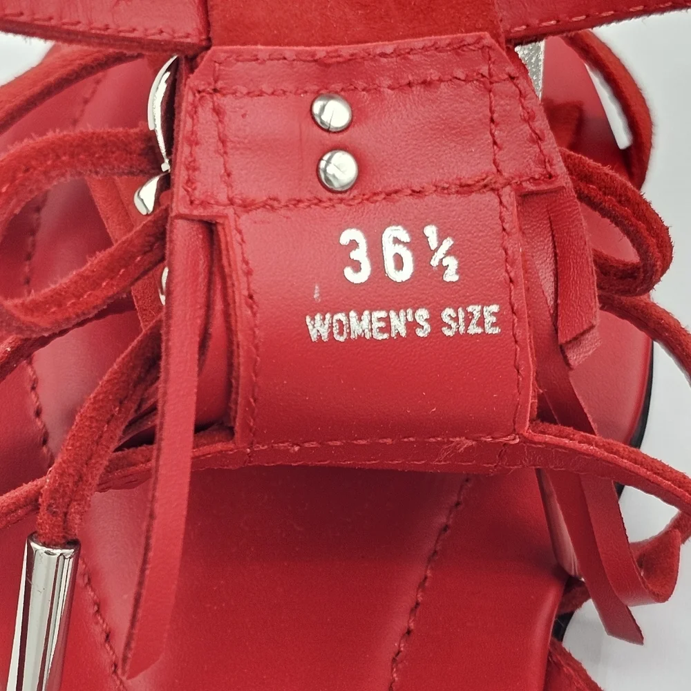 TOD'S Women's Strappy Red Sandals‎ with Fringe Size 6.5